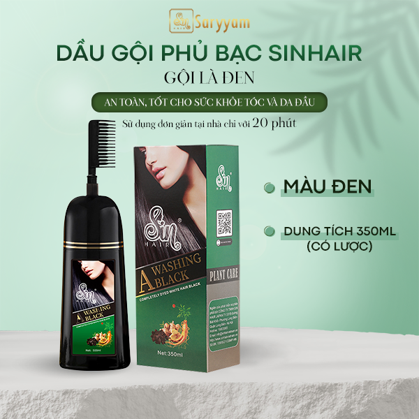 Dầu gội phủ bạc tóc Sinhair Màu Đen (Chai 500ml)