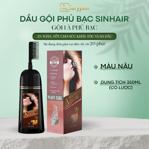 Dầu gội phủ bạc tóc Sinhair Màu Nâu (Chai 500ml)