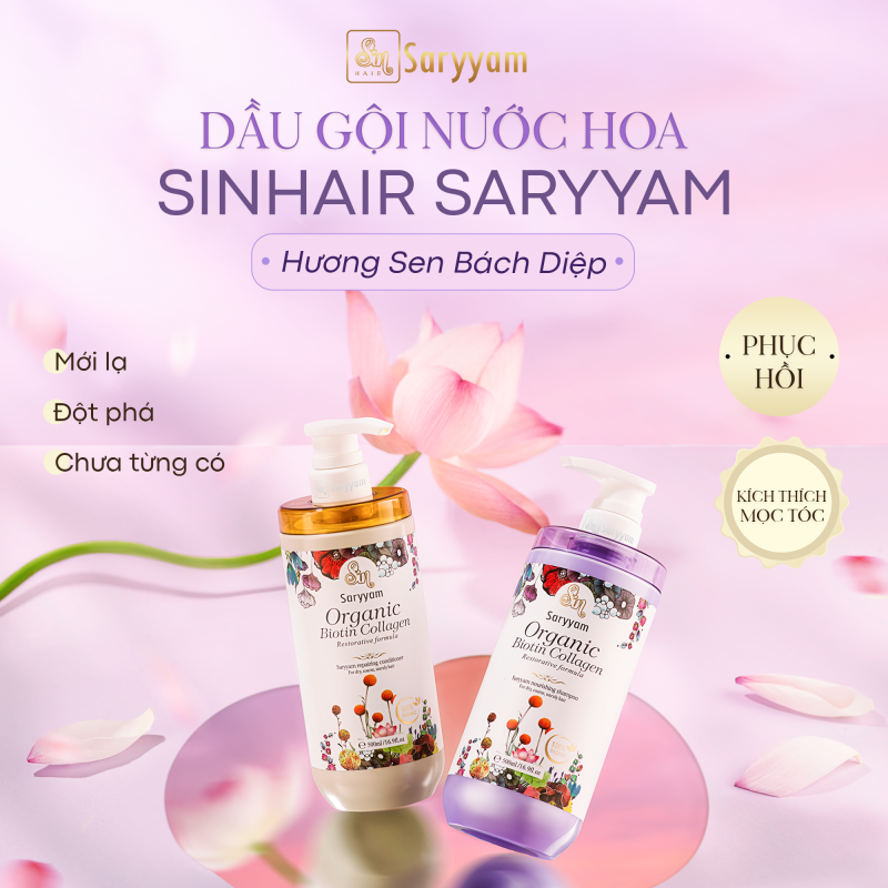 Bộ dầu gội - xả thải độc nước hoa cao cấp Sinhair Saryyam